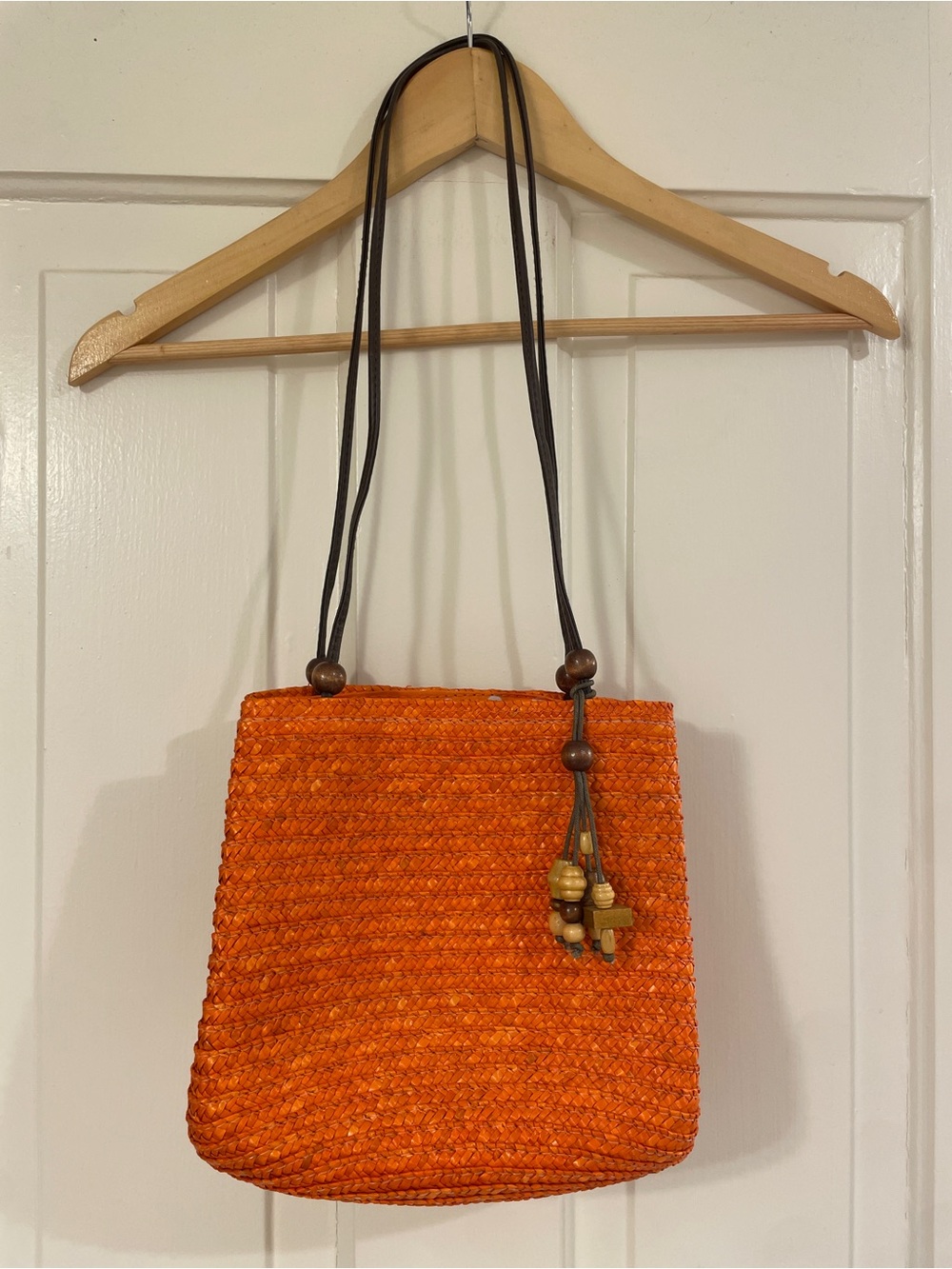 Croft & Barrow Orange Woven Straw Bag with Beaded Tassel Accent